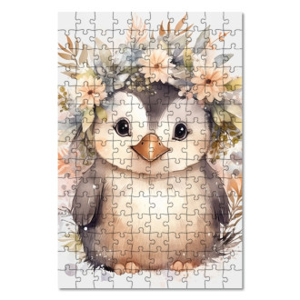 Wooden Puzzle Baby penguin in flowers