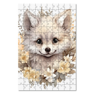 Wooden Puzzle Baby white fox in flowers