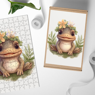 Wooden Puzzle Baby frog in flowers