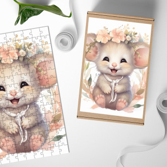 Wooden Puzzle Baby mouse in flowers