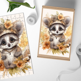 Wooden Puzzle Baby lemur in flowers
