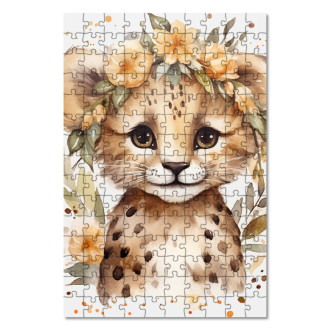 Wooden Puzzle Leopard cub in flowers