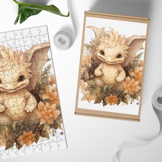 Wooden Puzzle Baby dragon in flowers