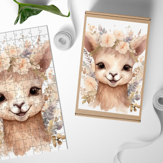 Wooden Puzzle Baby llama in flowers