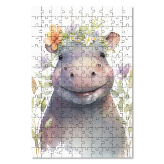 Wooden Puzzle Watercolor hippopotamus