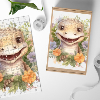 Wooden Puzzle Baby crocodile in flowers