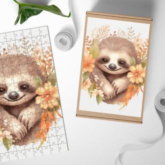 Wooden Puzzle Baby sloth in flowers