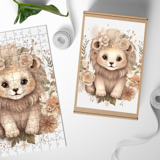Wooden Puzzle Lion cub in flowers