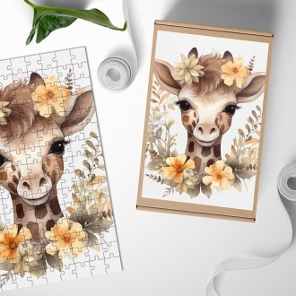 Wooden Puzzle Baby giraffe in flowers
