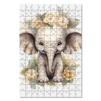 Wooden Puzzle Baby elephant in flowers