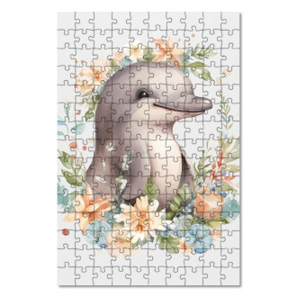 Wooden Puzzle Baby dolphin in flowers