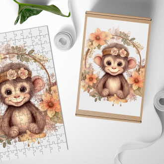 Wooden Puzzle Baby monkey in flowers