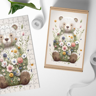 Wooden Puzzle Floral polar teddy bear