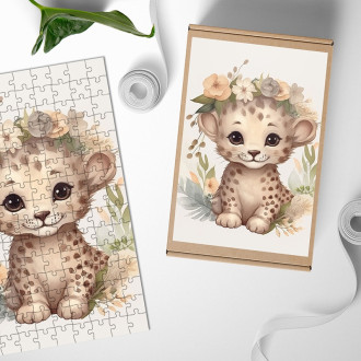 Wooden Puzzle Cheetah cub in flowers