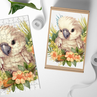 Wooden Puzzle Baby parrot in flowers