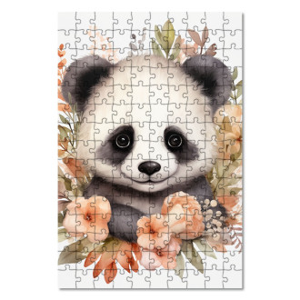 Wooden Puzzle Baby panda in flowers