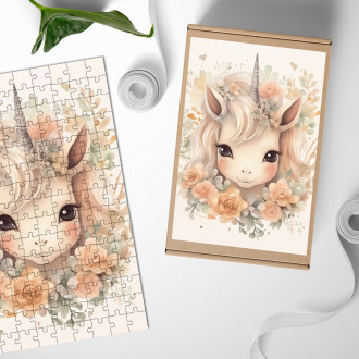 Wooden Puzzle Baby unicorn in flowers