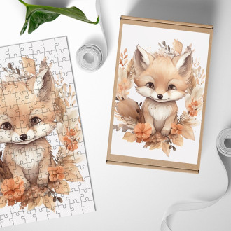 Wooden Puzzle Fox cub in flowers