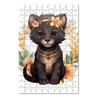 Wooden Puzzle Panther cub in flowers