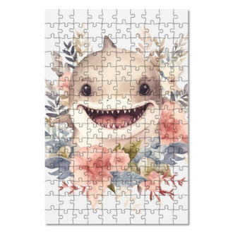 Wooden Puzzle Baby shark in flowers