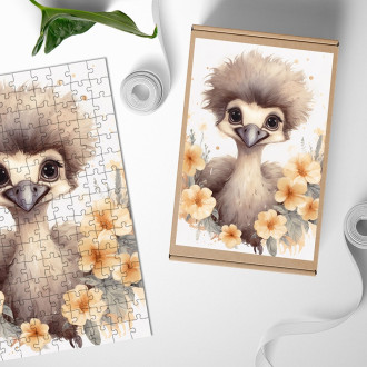 Wooden Puzzle Baby ostrich in flowers