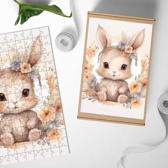 Wooden Puzzle Baby hare in flowers