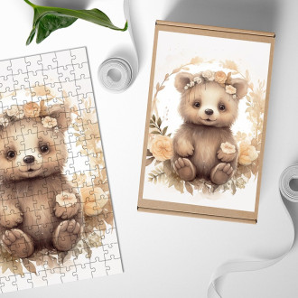 Wooden Puzzle Grizzly cub in flowers
