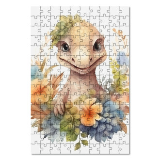 Wooden Puzzle Baby dinosaur in flowers