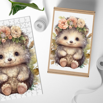 Wooden Puzzle Baby hedgehog in flowers