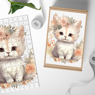 Wooden Puzzle Baby cat in flowers