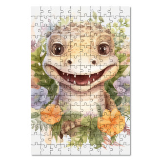 Wooden Puzzle Baby crocodile in flowers
