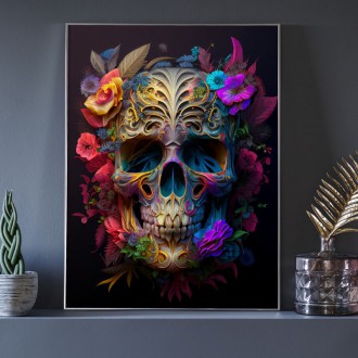 Decorated skull in flowers